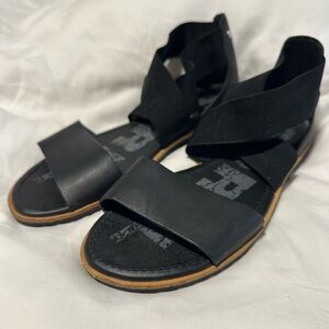 Sorel Ella Black Leather & Elastic Crisscross Sandals